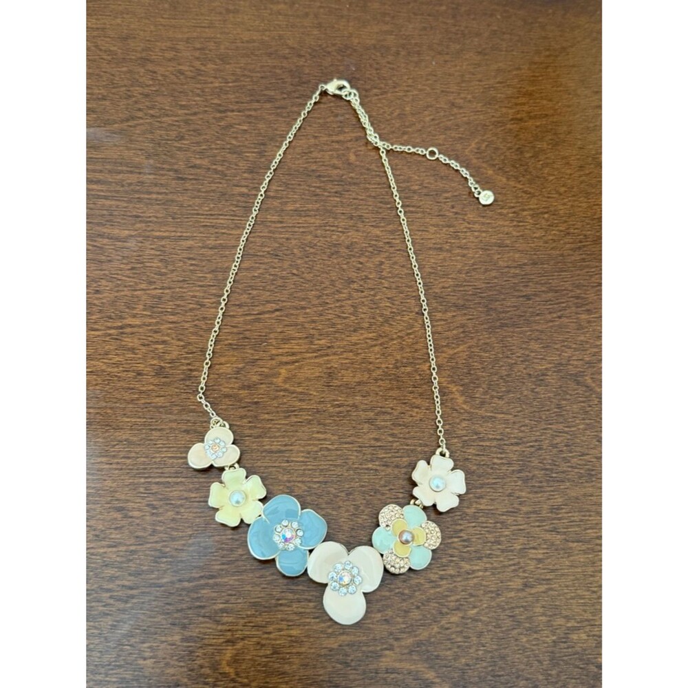 LC Lauren Conrad Floral Statement Necklace Pastel Rhinestone Bib Necklace